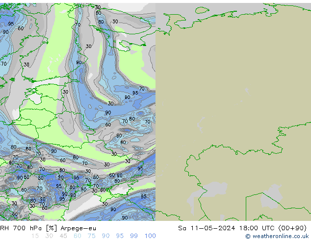 RV 700 hPa Arpege-eu za 11.05.2024 18 UTC