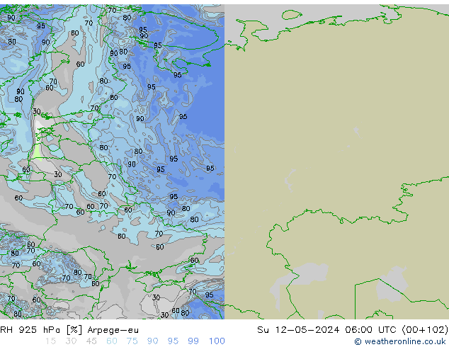 RH 925 hPa Arpege-eu  12.05.2024 06 UTC