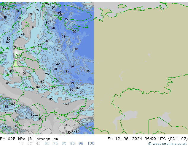 RH 925 hPa Arpege-eu nie. 12.05.2024 06 UTC