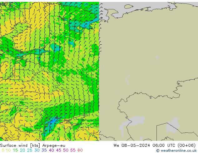 ветер 10 m Arpege-eu ср 08.05.2024 06 UTC