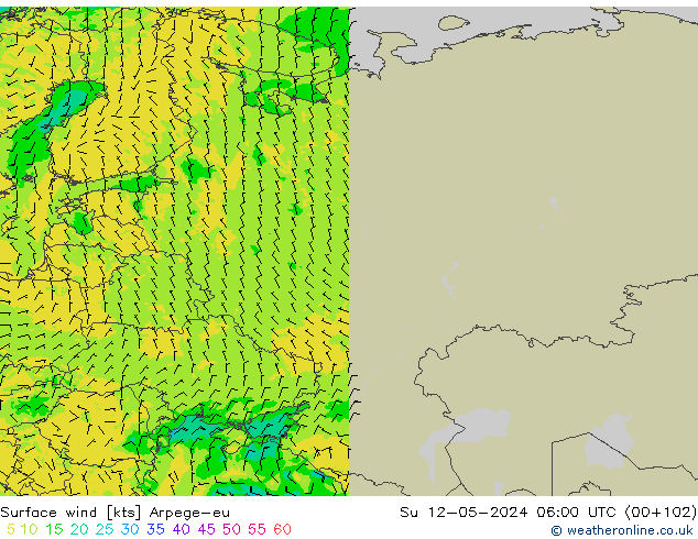 Surface wind Arpege-eu Su 12.05.2024 06 UTC