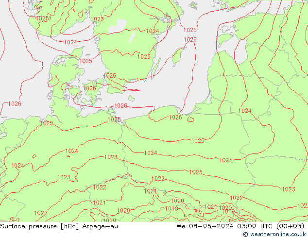 Surface pressure Arpege-eu We 08.05.2024 03 UTC