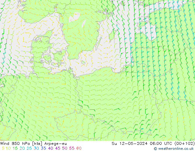 Rüzgar 850 hPa Arpege-eu Paz 12.05.2024 06 UTC