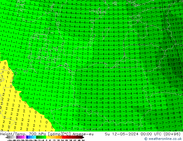 Height/Temp. 700 hPa Arpege-eu  12.05.2024 00 UTC