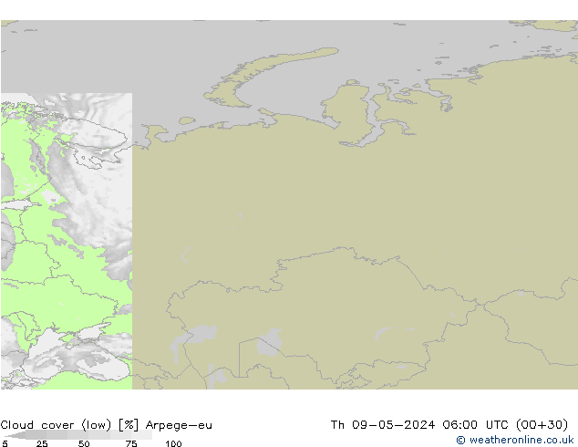 Nubes bajas Arpege-eu jue 09.05.2024 06 UTC