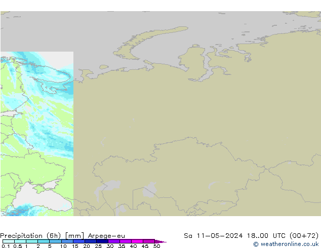 Precipitación (6h) Arpege-eu sáb 11.05.2024 00 UTC