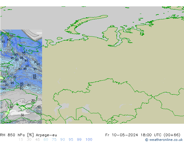 RH 850 hPa Arpege-eu Sex 10.05.2024 18 UTC