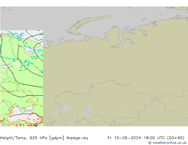 Yükseklik/Sıc. 925 hPa Arpege-eu Cu 10.05.2024 18 UTC
