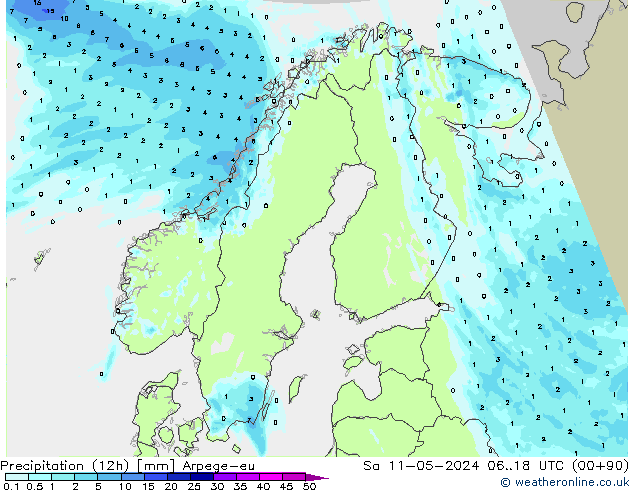 Precipitation (12h) Arpege-eu Sa 11.05.2024 18 UTC