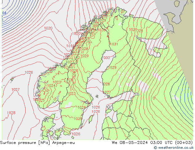pression de l'air Arpege-eu mer 08.05.2024 03 UTC
