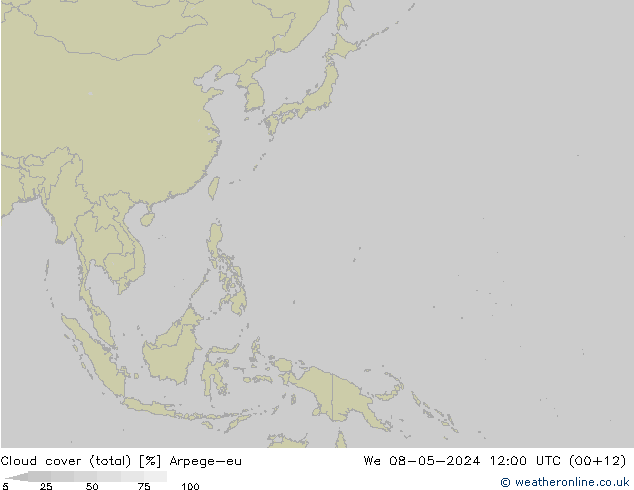 Cloud cover (total) Arpege-eu We 08.05.2024 12 UTC