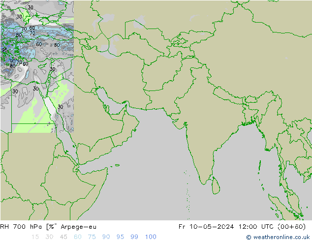 RH 700 гПа Arpege-eu пт 10.05.2024 12 UTC