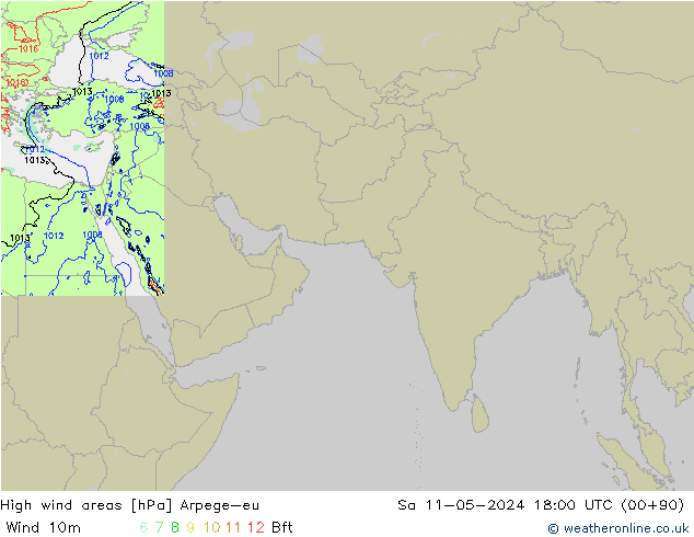 High wind areas Arpege-eu Sa 11.05.2024 18 UTC