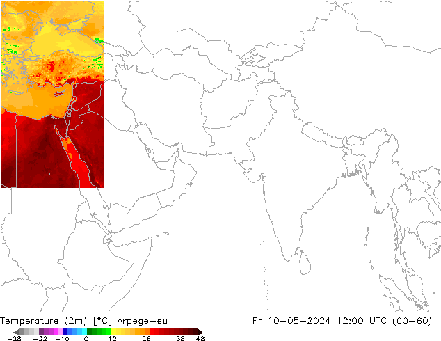 mapa temperatury (2m) Arpege-eu pt. 10.05.2024 12 UTC