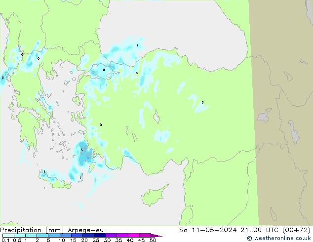 Precipitazione Arpege-eu sab 11.05.2024 00 UTC