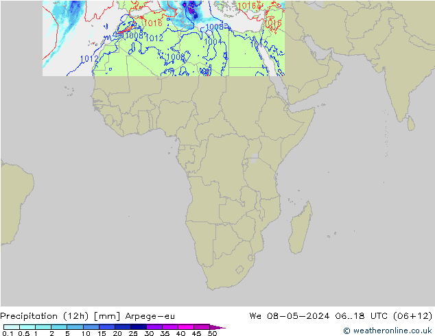 Yağış (12h) Arpege-eu Çar 08.05.2024 18 UTC
