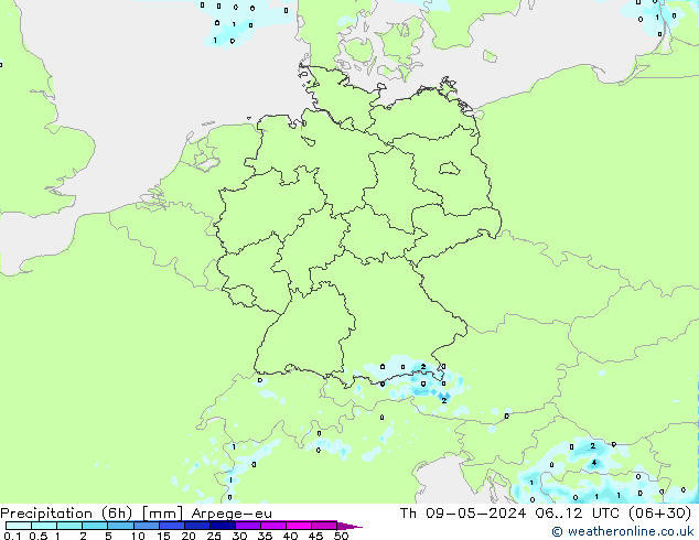 Precipitation (6h) Arpege-eu Th 09.05.2024 12 UTC