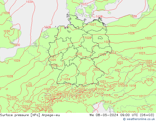 地面气压 Arpege-eu 星期三 08.05.2024 09 UTC