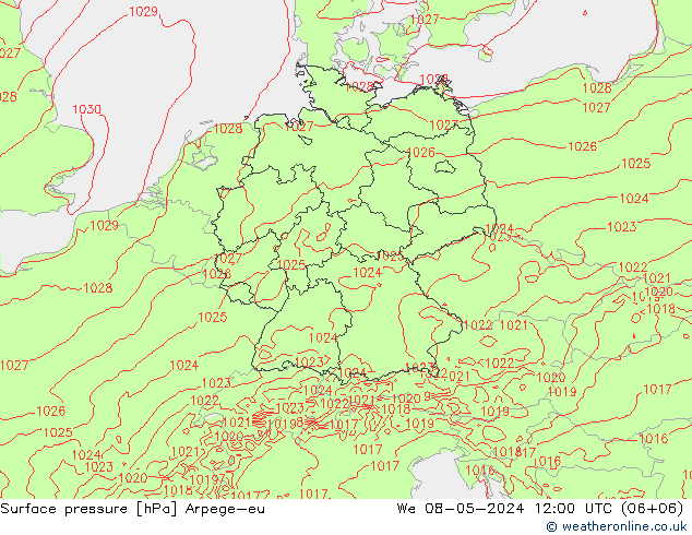 地面气压 Arpege-eu 星期三 08.05.2024 12 UTC