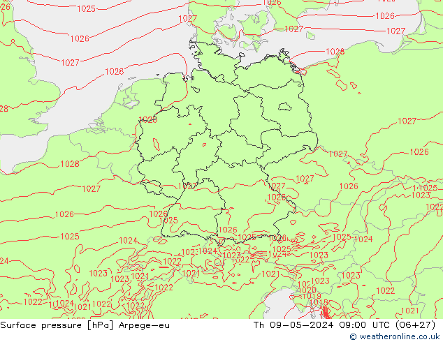 приземное давление Arpege-eu чт 09.05.2024 09 UTC