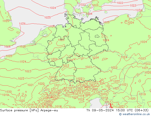 Luchtdruk (Grond) Arpege-eu do 09.05.2024 15 UTC