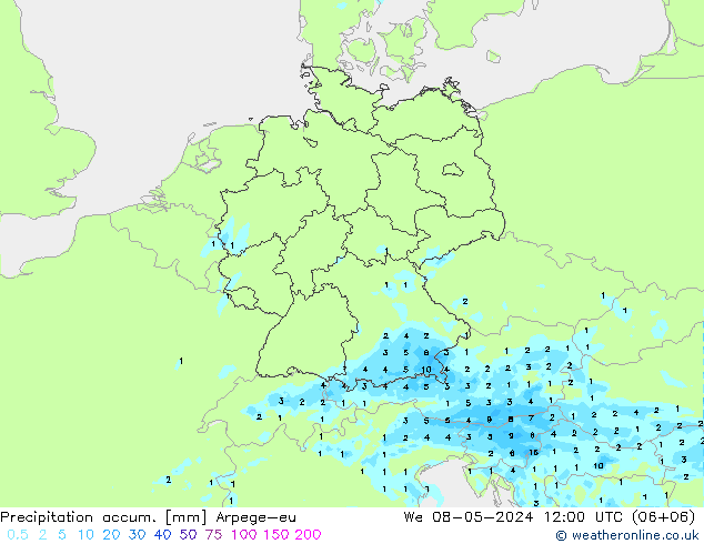 Precipitation accum. Arpege-eu 星期三 08.05.2024 12 UTC
