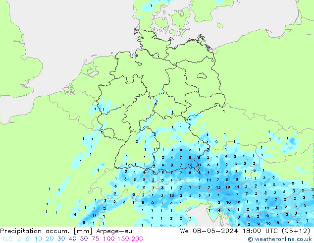 Precipitation accum. Arpege-eu We 08.05.2024 18 UTC