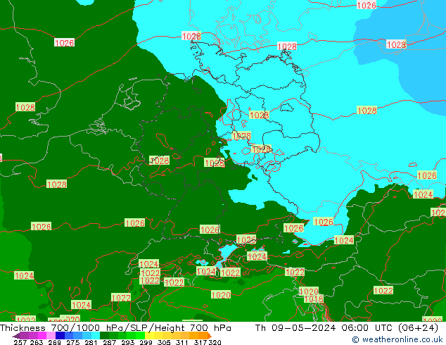 Thck 700-1000 hPa Arpege-eu 星期四 09.05.2024 06 UTC