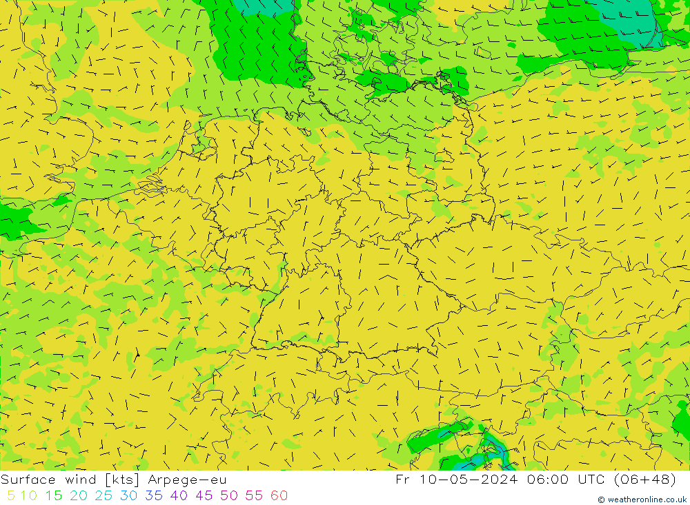 Surface wind Arpege-eu Pá 10.05.2024 06 UTC