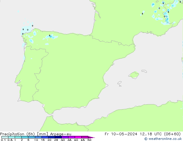 Totale neerslag (6h) Arpege-eu vr 10.05.2024 18 UTC