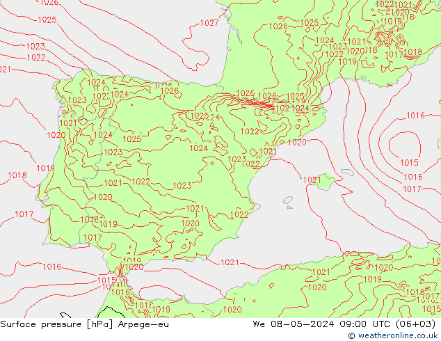 Luchtdruk (Grond) Arpege-eu wo 08.05.2024 09 UTC