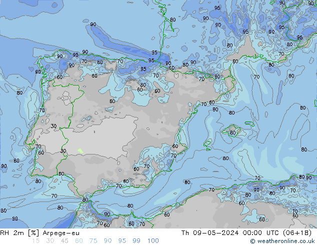 RH 2m Arpege-eu чт 09.05.2024 00 UTC