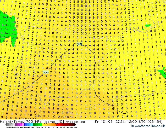 Height/Temp. 700 hPa Arpege-eu Fr 10.05.2024 12 UTC