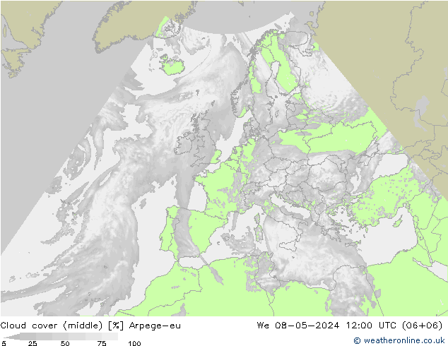 Wolken (mittel) Arpege-eu Mi 08.05.2024 12 UTC