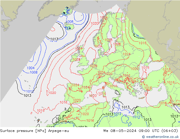 pression de l'air Arpege-eu mer 08.05.2024 09 UTC
