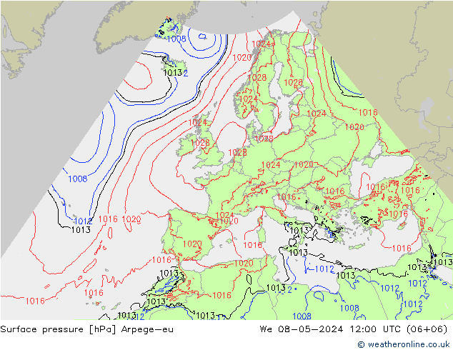 Presión superficial Arpege-eu mié 08.05.2024 12 UTC