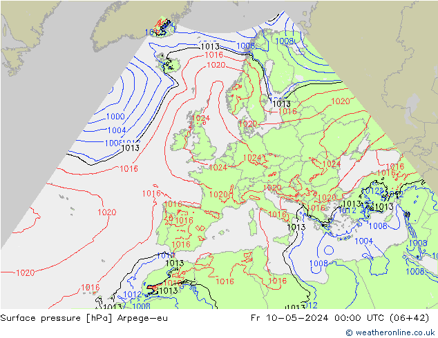Atmosférický tlak Arpege-eu Pá 10.05.2024 00 UTC