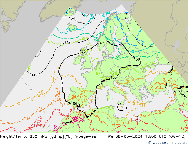 Height/Temp. 850 hPa Arpege-eu Mi 08.05.2024 18 UTC