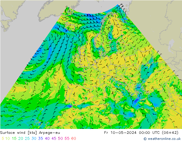 Surface wind Arpege-eu Pá 10.05.2024 00 UTC