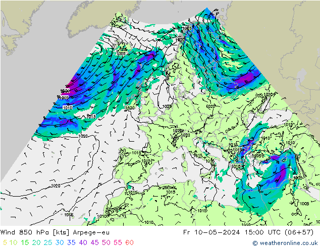Wind 850 hPa Arpege-eu vr 10.05.2024 15 UTC