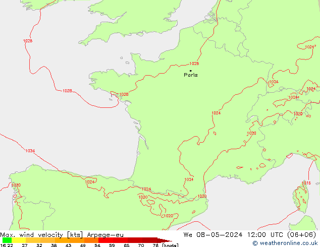 Maks. Rüzgar Hızı Arpege-eu Çar 08.05.2024 12 UTC