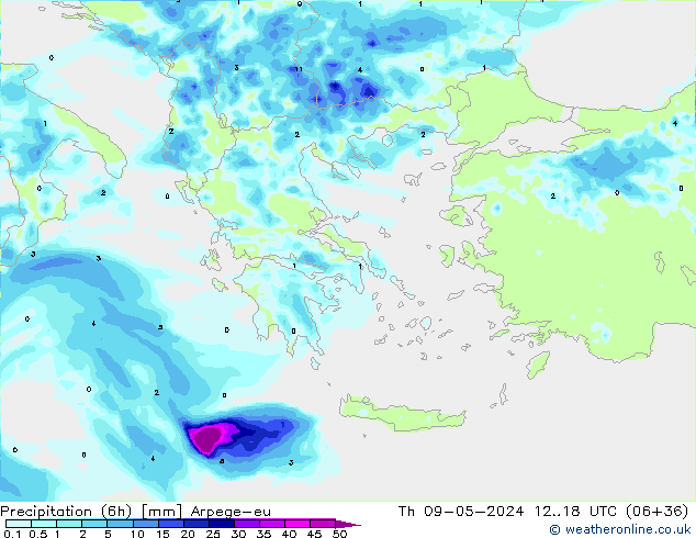 Yağış (6h) Arpege-eu Per 09.05.2024 18 UTC