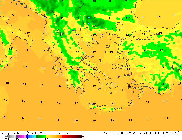 Temperatura (2m) Arpege-eu Sáb 11.05.2024 03 UTC