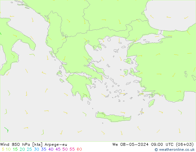 Wind 850 hPa Arpege-eu We 08.05.2024 09 UTC
