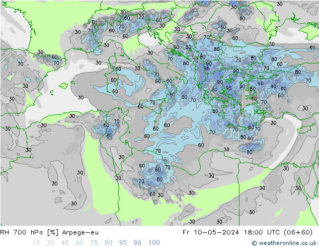 RH 700 hPa Arpege-eu Fr 10.05.2024 18 UTC