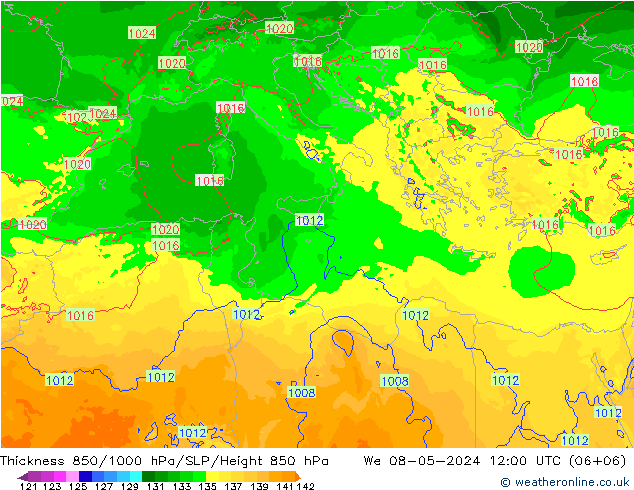 Thck 850-1000 hPa Arpege-eu Qua 08.05.2024 12 UTC