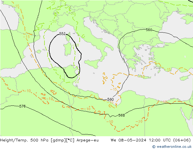 Hoogte/Temp. 500 hPa Arpege-eu wo 08.05.2024 12 UTC