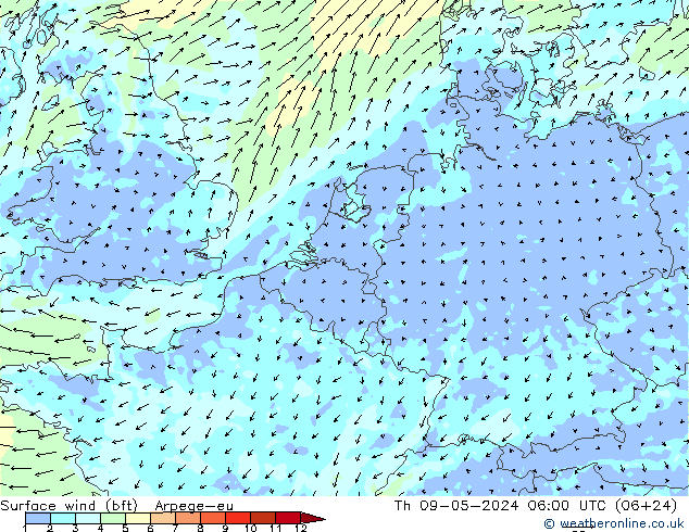 Rüzgar 10 m (bft) Arpege-eu Per 09.05.2024 06 UTC