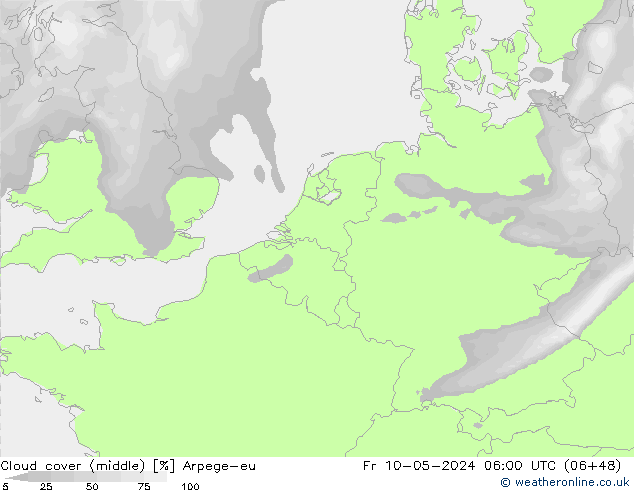 Wolken (mittel) Arpege-eu Fr 10.05.2024 06 UTC