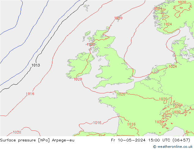 Luchtdruk (Grond) Arpege-eu vr 10.05.2024 15 UTC